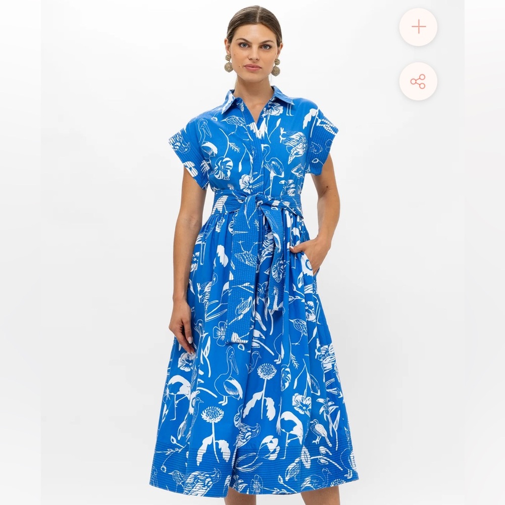 Belted Shirt Dress Midi- Audubon Blue
